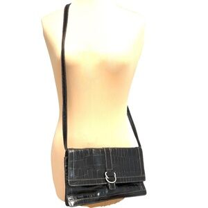 bag brown clutch crossbody embossed leather vintage JNY 10.5x6x2 multi-pocket